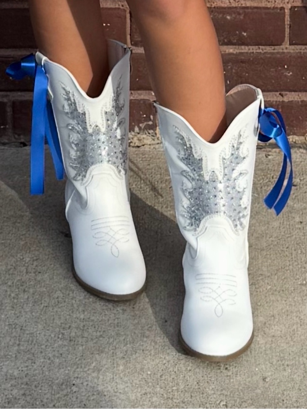 White Ankle Western Booties with Silver Embellishment